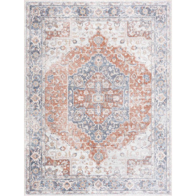 Brookdene Oriental Machine Washable Orange/Gray Area Rug