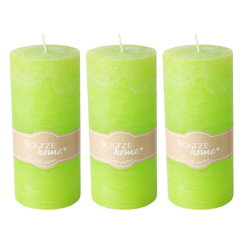 3 Piece Pillar Candle Set, Light Spring Green