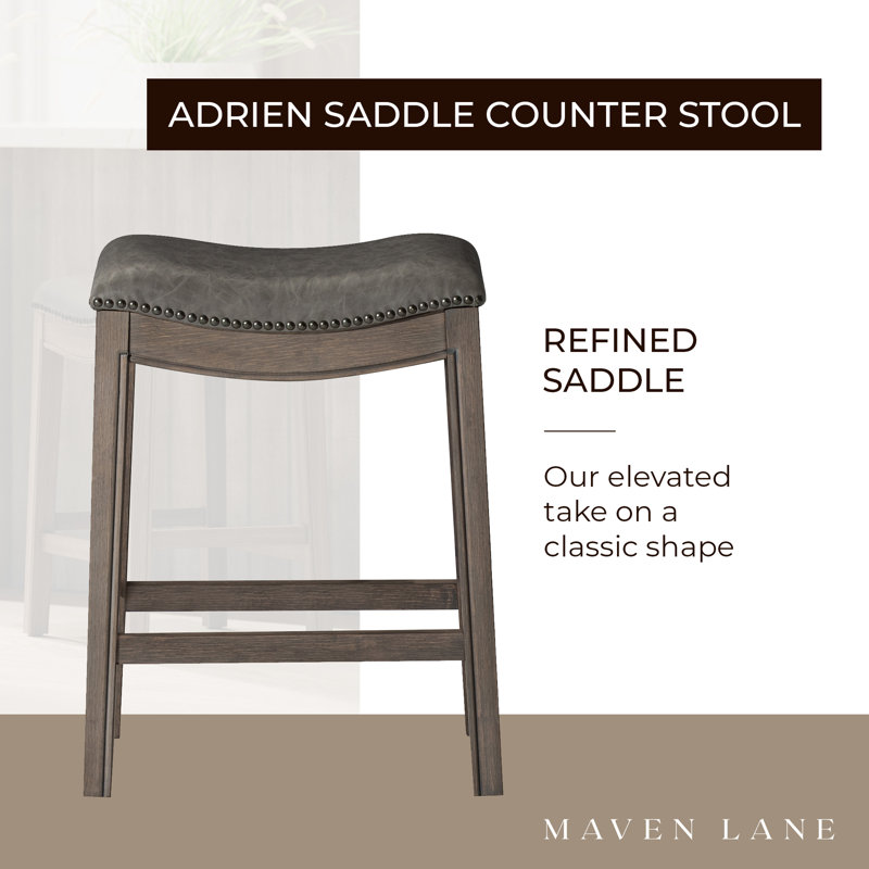 Reclaimed Oak Saddle Counter Stool with Gray Vegan Leather