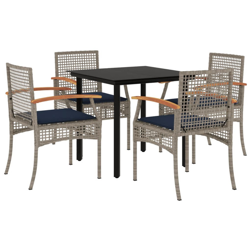  Ensemble de salle à manger de patio pour 4 personnes - noir, gris, bleu marine