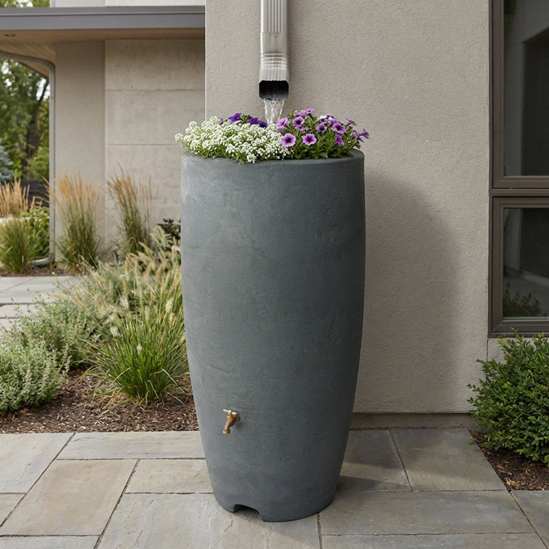 Tonneau cylindrique en plastique pour la collecte de l'eau de pluie Athena, H 49 po x l 24 po x P 24 po