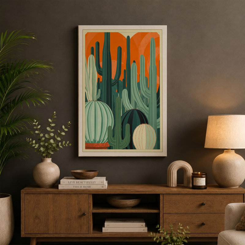 Desert Geometry Art Deco 1 Piece Wrapped Canvas Wall Art, 24x16 - 61.0 x 40.6 cm, White Border