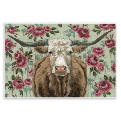 Plaque murale «Longhorn with Magenta Blooms», design par Sara G. Designs