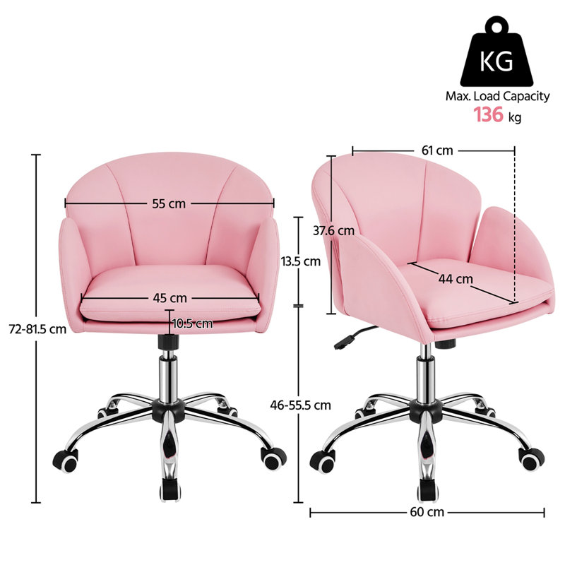 Desk Chair With Petal-shaped Backrest, Simple Pink Faux Leather