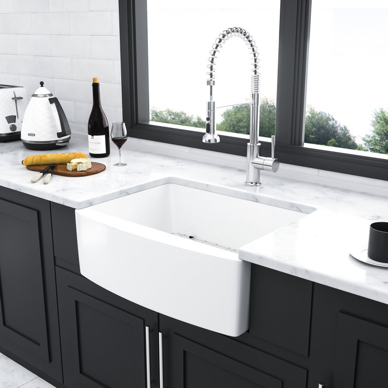 Évier de cuisine en céramique blanche 24 po - façade à tablier avec cuve simple à arche pour une qualité de surface