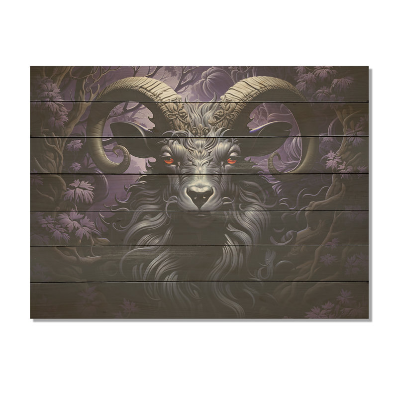 Abstrait chèvre mauve abstrait - animal de chèvre sur bois, H 30 po x l 40 po