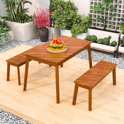 Outdoor 3-Piece Dining Set with Table and 2 Benches for Patio, Garden or Porch