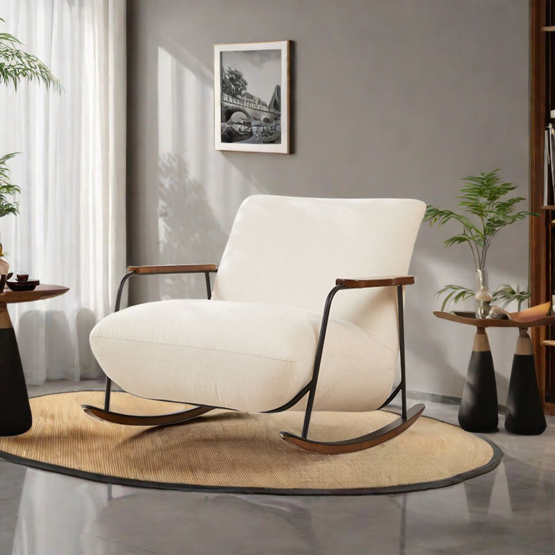 Chaise berçante en coton et lin, Blanc cassé