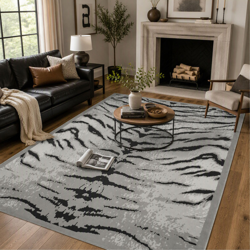 Tapis Hide avec construction durable, finition grise, style traditionnel pour le salon, la chambre à coucher et la salle à manger