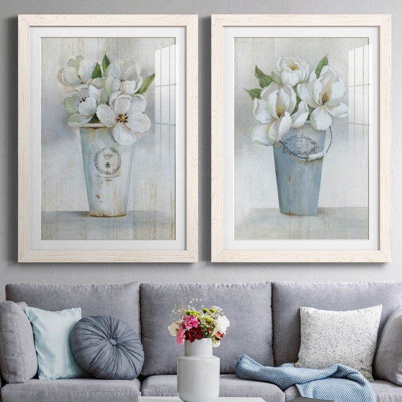 Fleuriste Francais I - ensemble de 2 reproductions d'art, Papier avec cadre érable, Blanc, H 37,5 po x l 55 po x P 1,5 po