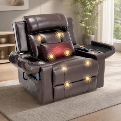 Fauteuil inclinable électrique à triple moteur pour salon avec accoudoirs de rangement et coussin lombaire, fauteuil inclinable électrique 400 lb pour adultes, brun bourgogne