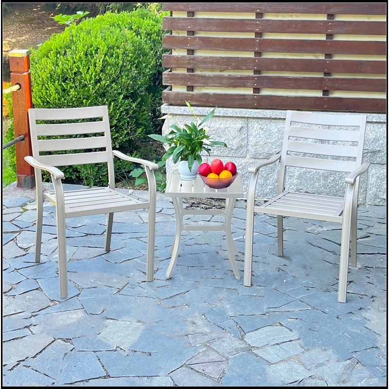 VRSHWO Iron Terrace Dining Chairs, Set Of 2, All-Weather Outdoor Metal Chairs For Gardens, Terraces, And Pools, Beige