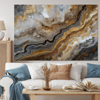 «Gold and Grey A Marble Effect I», impression sur toile encadrée en marbre abstrait