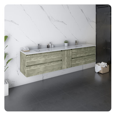 Fresca Formosa 84"" Wall Mounted Double Sink Bathroom Vanity Set -  FCB31-361236ASH-CWH-U