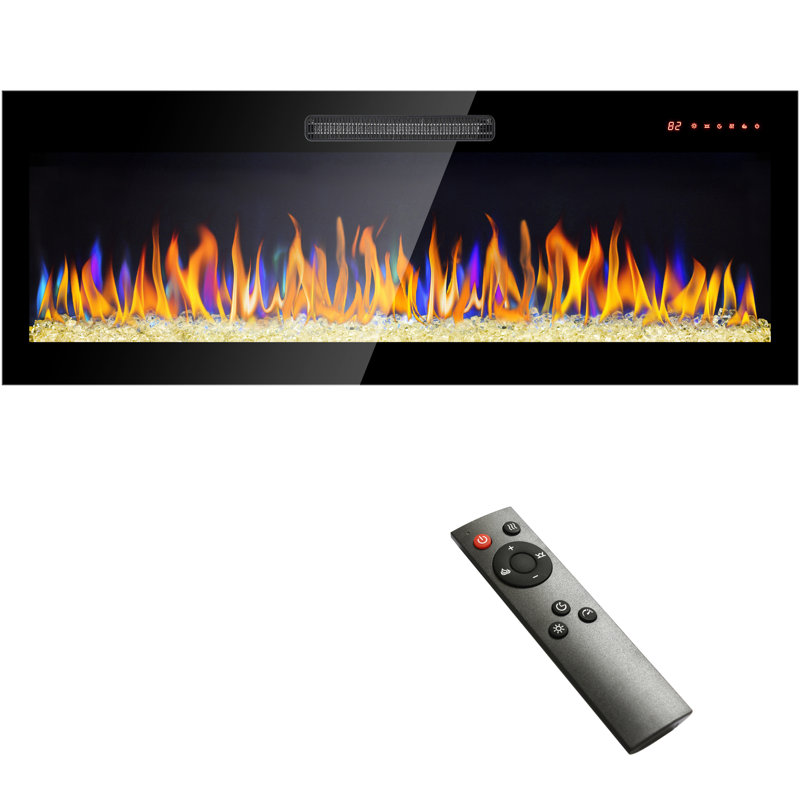 Cheminée électrique ultra-mince 127 cm (50 pouces), télécommande, flammes variées et combinaisons, puissance de 5 000 BTU/h, 11 niveaux de température, écrans multicolores encastrés faciles à utiliser, 1 400 W de réglages de température, construction