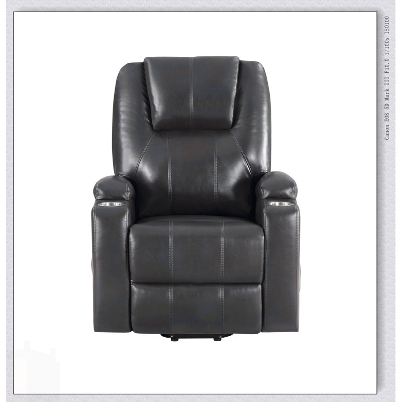 Fauteuil inclinable en cuir gris acier avec relevage électrique, massage et structure en bois robuste pour un confort et un soutien ultimes