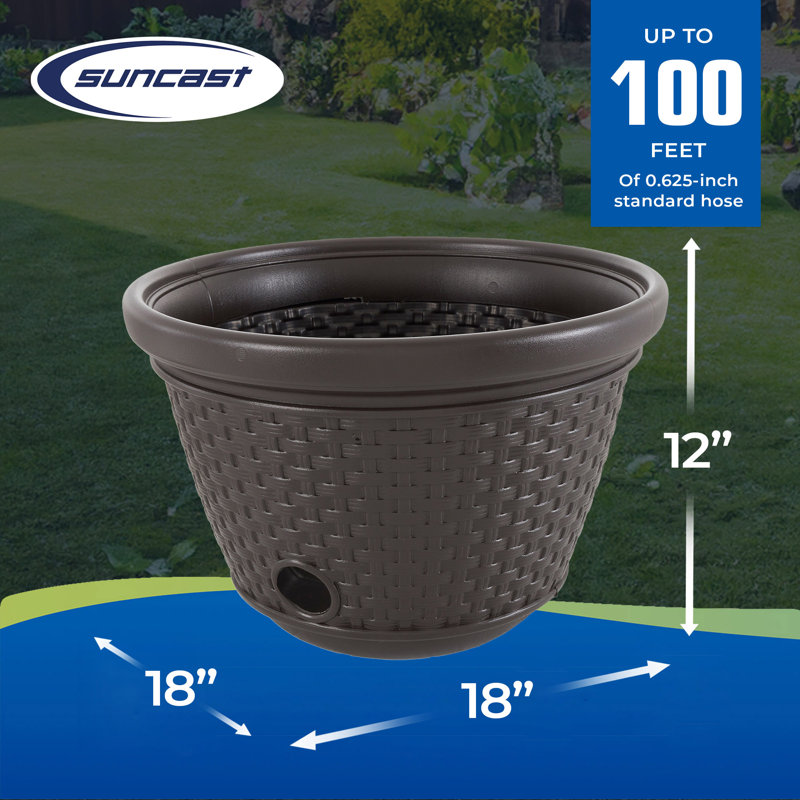 Dark Brown Resin Wicker Garden Hose Storage Pot Set