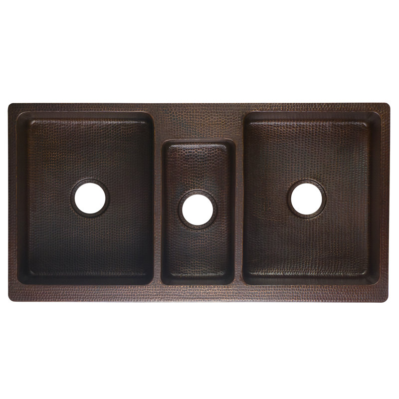 42" Hammered Copper Apron Front Triple Basin Kitchen Sink