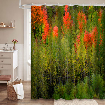 Autumn Birch Tree Colorful Leaves Aspen Shower Curtain with 12 Hooks