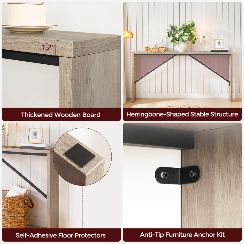 Ademara Extra Long Farmhouse Console Table For Entryway，Narrow Console Table Hallway, 31.5" H x 62.2" W x 9.1" D, Gray
