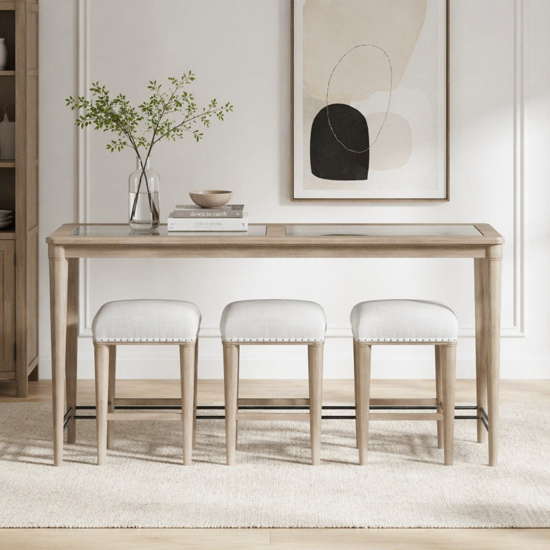 Console en verre givré avec 3 tabourets