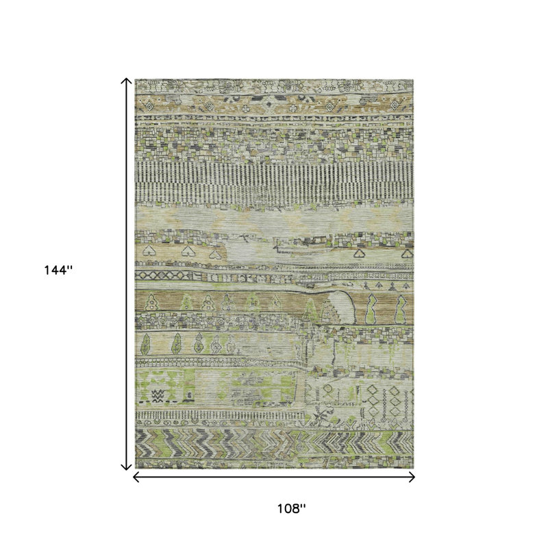 Tapis intérieur/extérieur lavable à rayures beiges et vert menthe, 2,74 m x 3,66 m