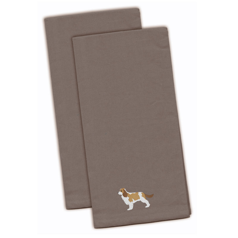 Cotton Embroidered Tea Towel Kitchen Towel, Gray, 28" H x 19" W x 0.1" D