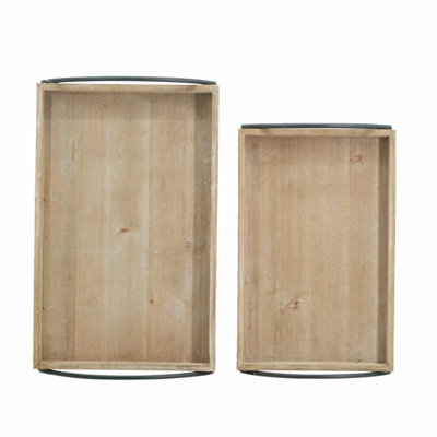 Plateau en bois brun avec accent noir - L: 19 x 12 x 3,3 po: 16,5 x 10,8 po
