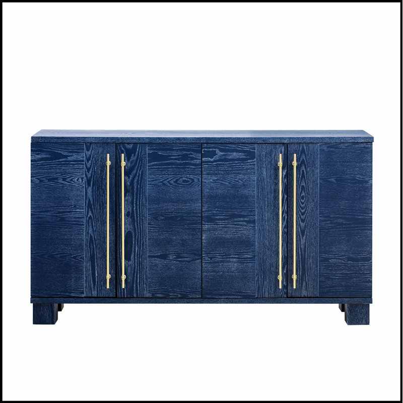 Buffet en bois avec tablettes réglables et poignées dorées, parfait pour le rangement organisé dans la cuisine et la salle à manger