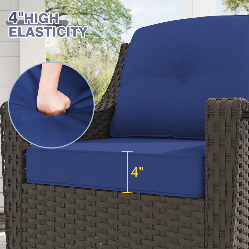 5-Piece Outdoor Patio Set with 2 Swivel Chairs, 2 Ottomans & Water-Textured Glass Side Table, Navy