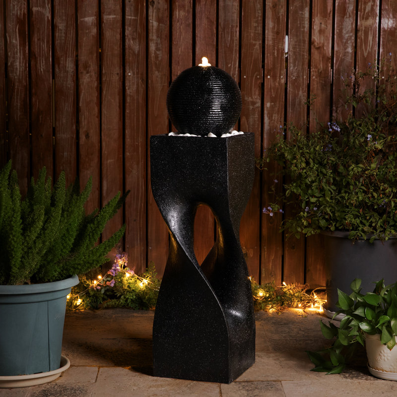 Outdoor Fountain with Lights, 40.5" H x 11" W x 11" D, Black