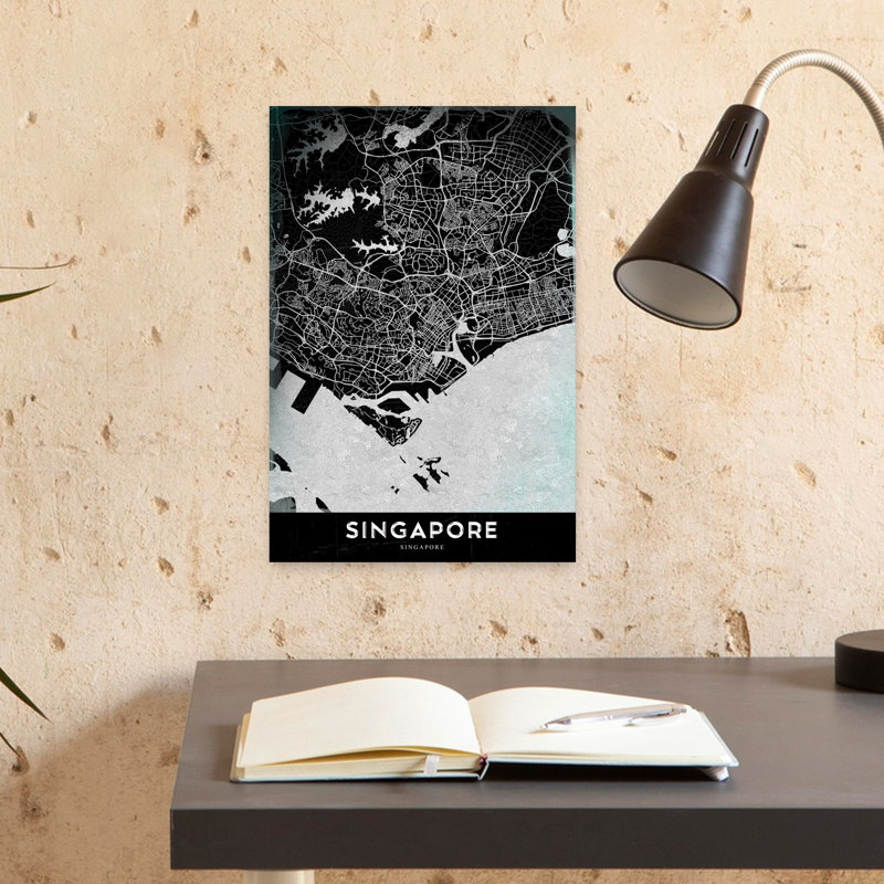 Modern Singapore City Map Abstract Contemporary Architecture City Wall Art Print 1 Piece Wrapped Canvas Wall Art
