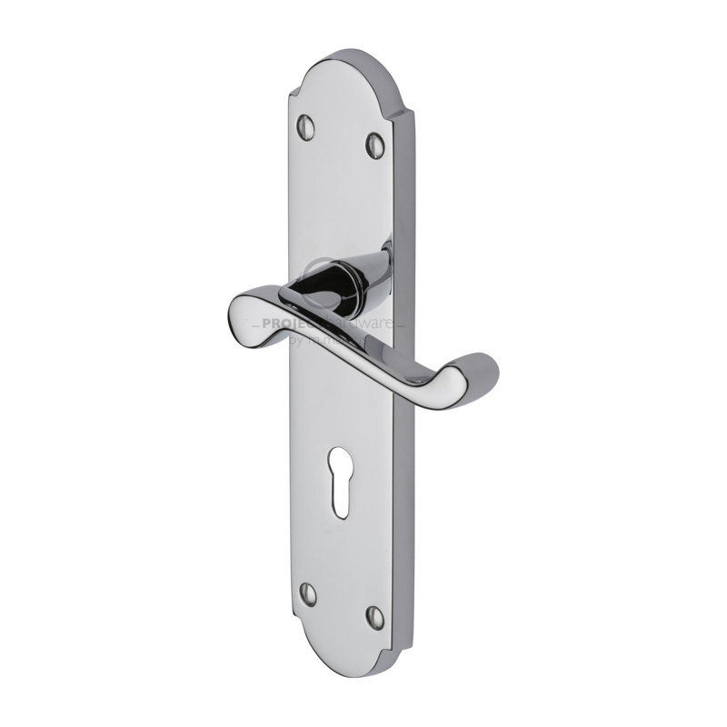 Heritage Brass Project Hardware Door Handle Lever Lock Kensington Design, Polished Chrome