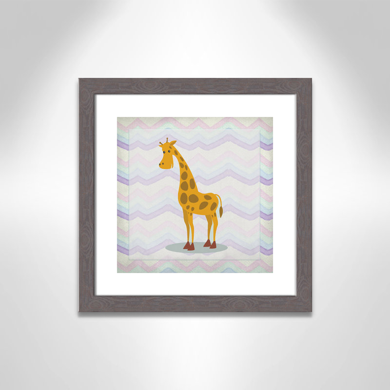 Décalcomanie murale «Pink Giraffe Time», Encadré plat à grain de bois gris, H 16 po x l 16 po x P 0,6 po