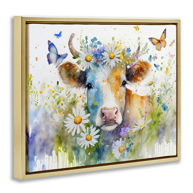  Art mural moderne sur toile flottante, "Modern Cottage Cow" par Alina Georgescu, H 17 po x l 21 po