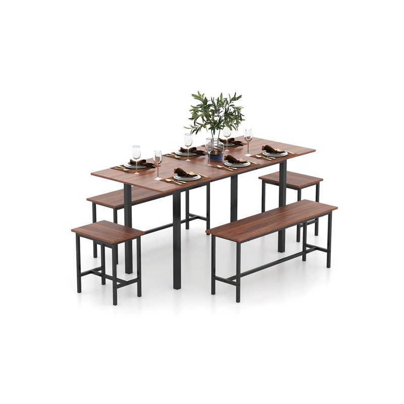 Ensemble de table de salle à manger 5 pièces Ensemble de table de cuisine avec table extensible 2 bancs et 2 tabourets Ensemble de salle à manger moderne pour la cuisine