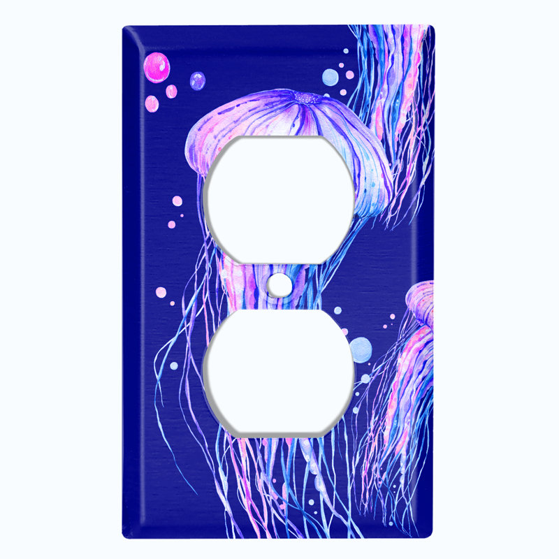 Jelly Fish Pink Party Dark Blue Nautical & Beach 1 - Gang Duplex Outlet Standard Wall Plate
