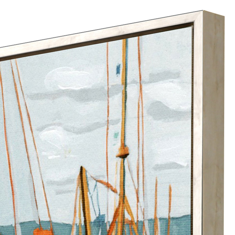 Waterside Boats Canvas Wall Art with Whitewash Frame