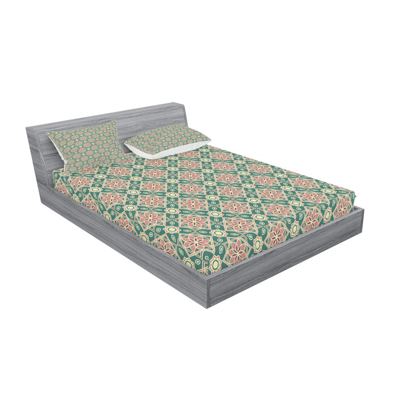 Microfiber Geometric Sheet Set, Queen Sheet Set with Fitted Sheet