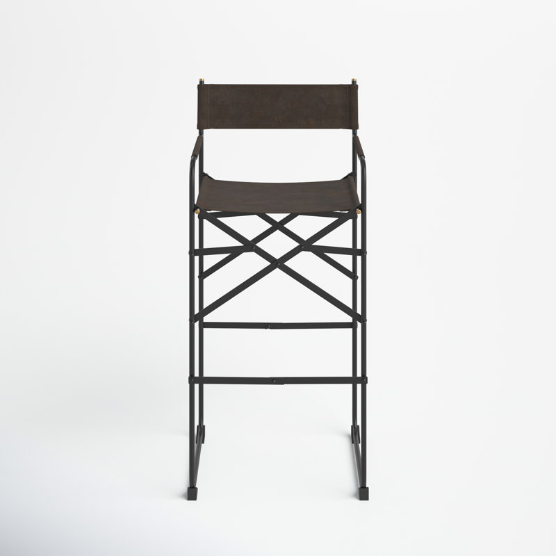 Direttore Dark Brown Leather and Metal Bar Stool