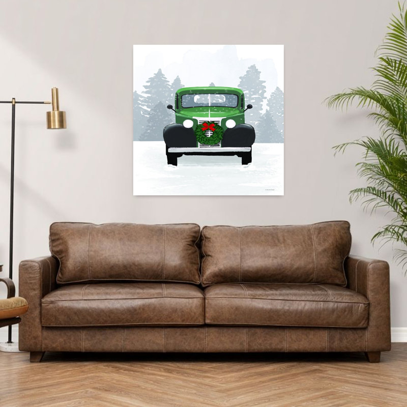 Art rétro de paysage de voiture rétro vintage de Noël, H 36 po x l 36 po