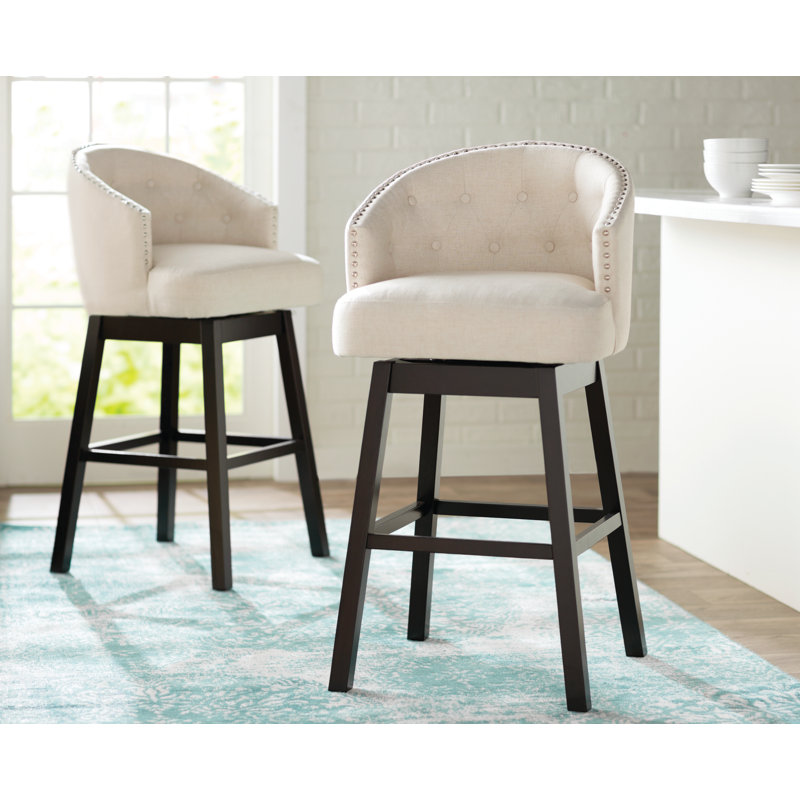 Conny Swivel Upholstered Counter Stool with Solid Wood Frame