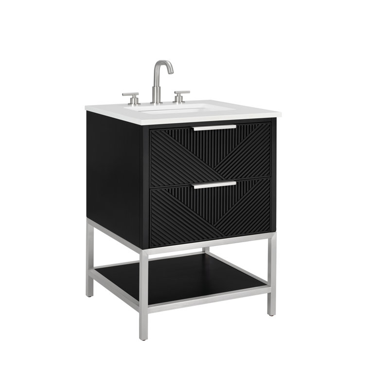 Diamond 24'' W Single Vanity, White Quartz, Charcoal Black, Brushed Nickel