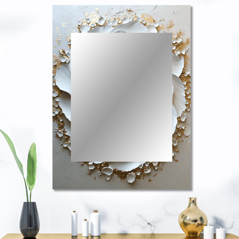 «White and Gold Rose In Vortex Love IV», miroir décoratif à spirales abstraites, miroir mural moderne, impression sur métal