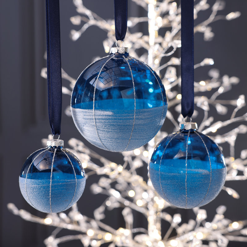 Boules de Noël en verre bleu azur Meridian de 12 cm (4,75 po), ensemble de 4
