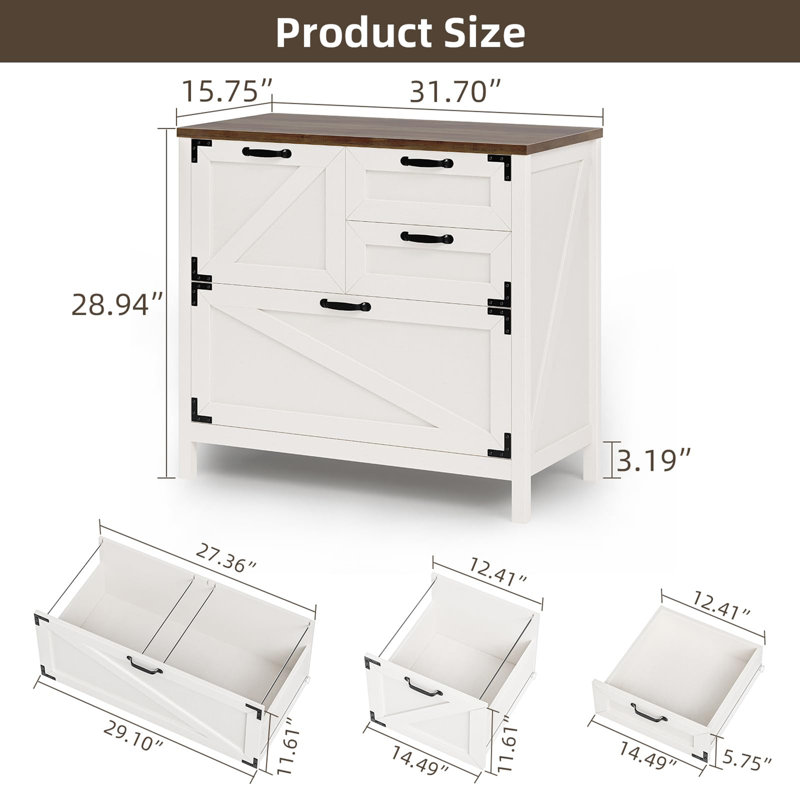 Classeur horizontal en bois 4 tiroirs, Blanc / Brun