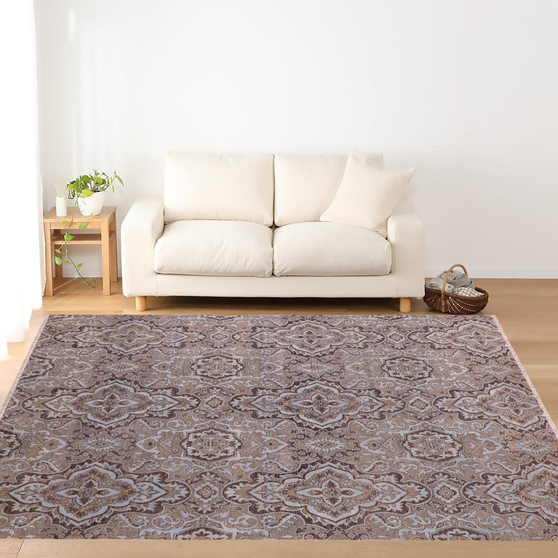 Tapis violet géométrique en laine noué à la main 8 pi 1 po x 9 pi 11 po