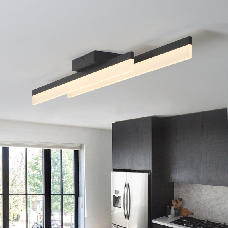 Modern Hardwired LED Flush Mount Light Warm Light Switch Dimmable, Matte Black, 4.3" H x 48" W x 4.6" D, 30 W