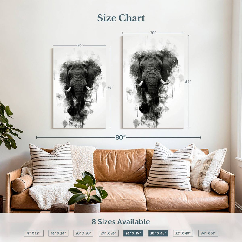 Brampt Mighty Elephant Black And White, 39" H x 26" W