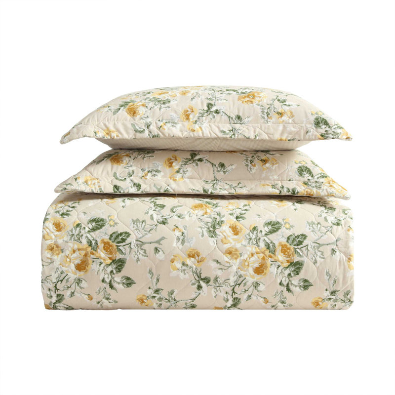 Laura Ashley Twin Reversible Cotton Quilt Set in Gold and Beige